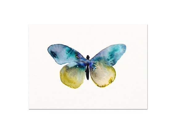 Blue Watercolor Butterfly Art Print. Blue Butterfly Painting.