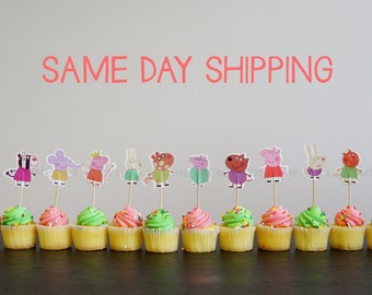 24 Peppa Pig cupcake toppers peppa cake toppers food picks double sided