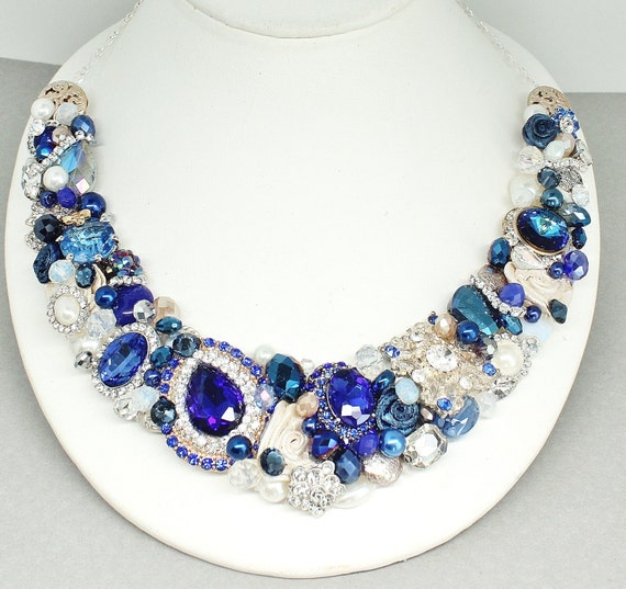 Sapphire Statement Necklace Cobalt Bridal Necklace by BrassBoheme