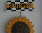 Sunflowers, Checkered, plaque, wall hanging, kitchen, handpainted