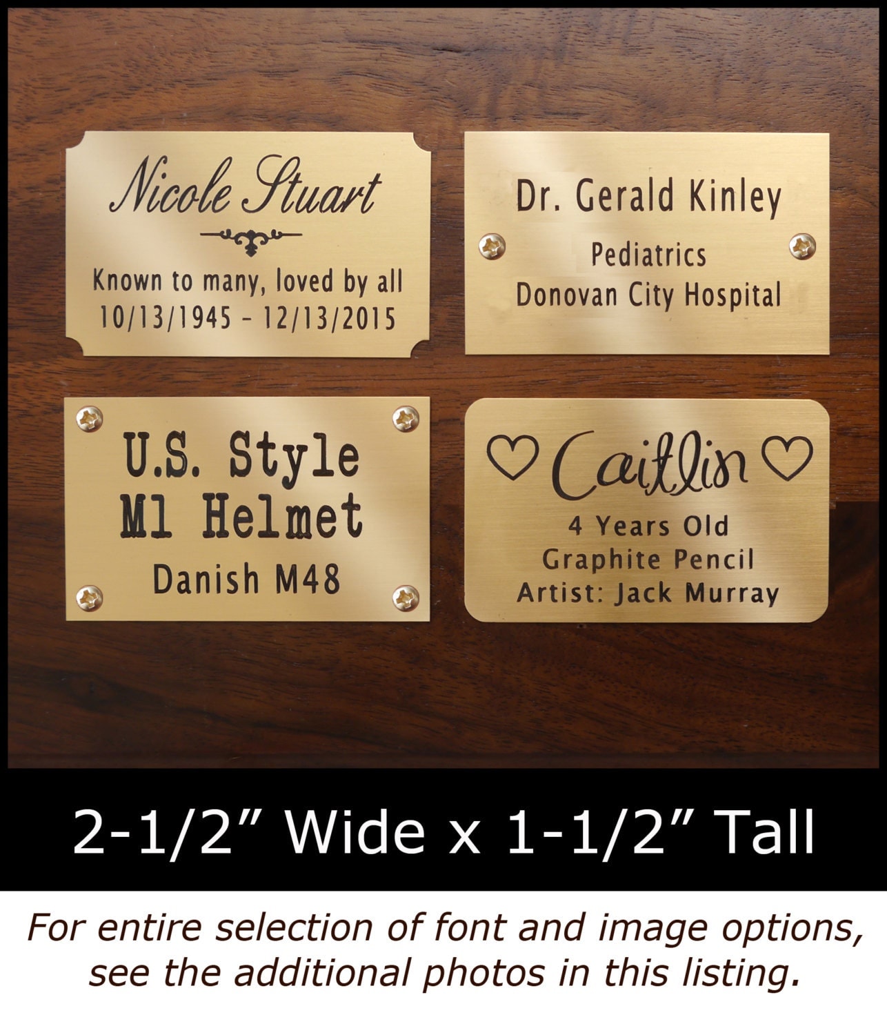 Engraved Solid Brass Plate Picture Frame Art Label Name Tag