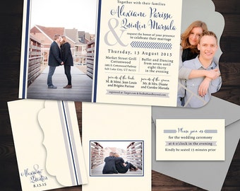 Classic Tri-fold Wedding Invitation - Boutique Tri Folded - Photo Wedding Invites - Custom Typography - Unique Wedding Invitations