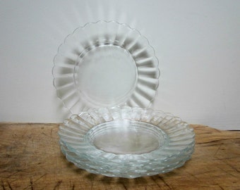 5 vintage french glass plates, Duralex Huile Lesieur, Assiettes verre, 1960, Retro Kitchen, France