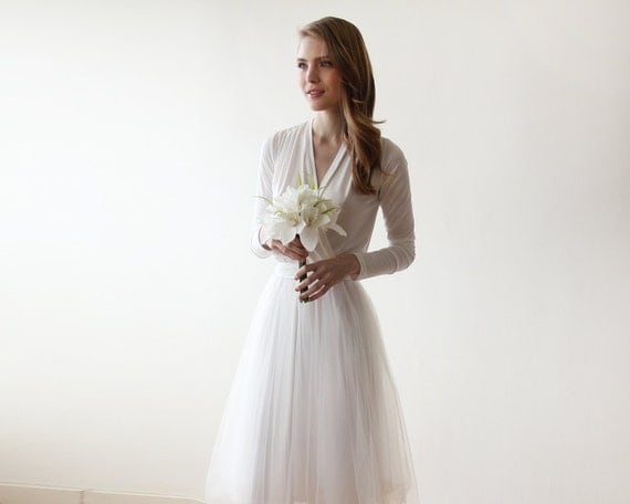 Ivory maxi tulle gown with long sleeves Wedding maxi tulle