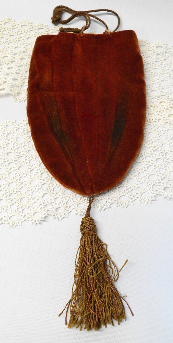 Reserved Brown Velvet Tassel Reticule Purse Vintage Art
