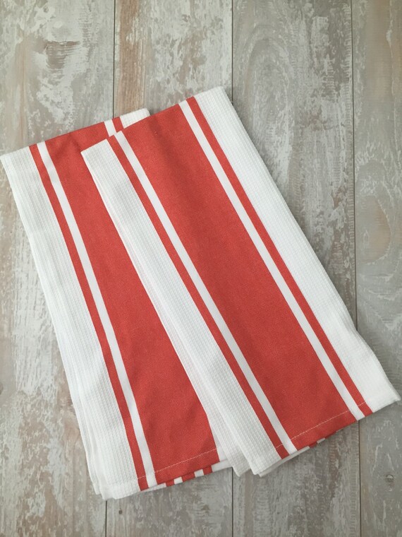 Burnt Orange Striped Monogrammed Large Kitchen Towel Set Set