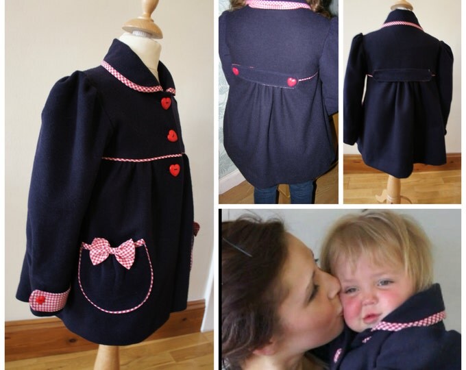 Classic Girl's Coat PDF Sewing Pattern, video instructions, collar, girls jacket, jacket, swing coat, lined collar, pdf sewing pattern