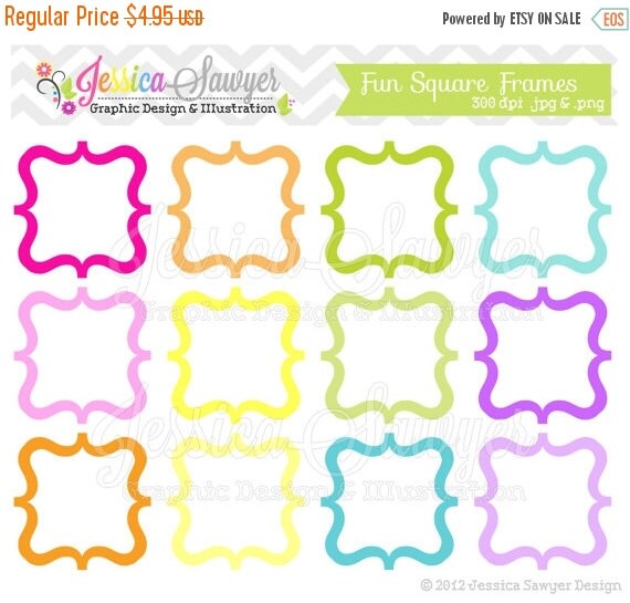 80% OFF - INSTANT DOWNLOAD, Square digital frames - colorful frame - - commercial use - card making - digital scrapbook - element Il_570xn
