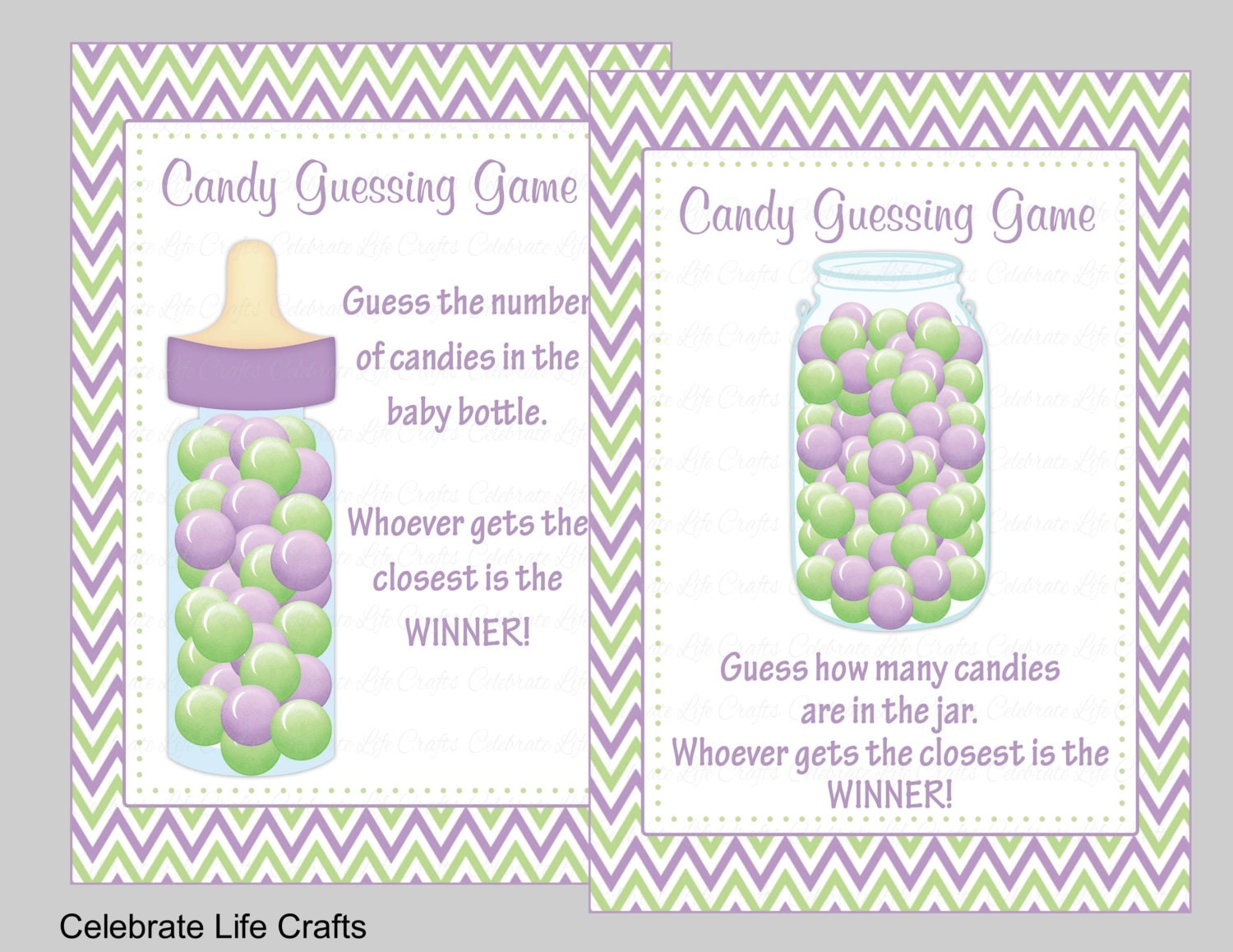 Baby Shower Candy Bottle Guessing Game Sign and Tags Baby