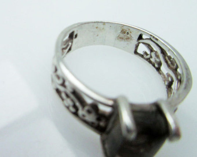Sterling silver Ring - Orthoglaze Gemstone - Transparent Brown Grey feldspar - crystal - ring size 8