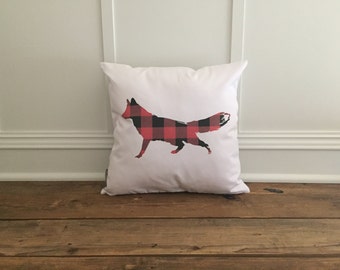 Buffalo Plaid Fox Pillow Cover (Red)