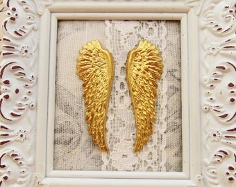 Large Detailed Angel Wings Raw Brass Stamping Bird Wing Steampunk Ornament 52mm Long - Pair