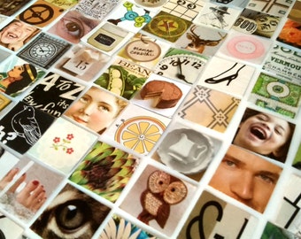 100 INCHIES - Mixed Grab Bag of Tiny Ephemera / Die Cut 1" Squares / Collage Decoupage / Paper Quilting / Upcycled & Vintage Ephemera Pack