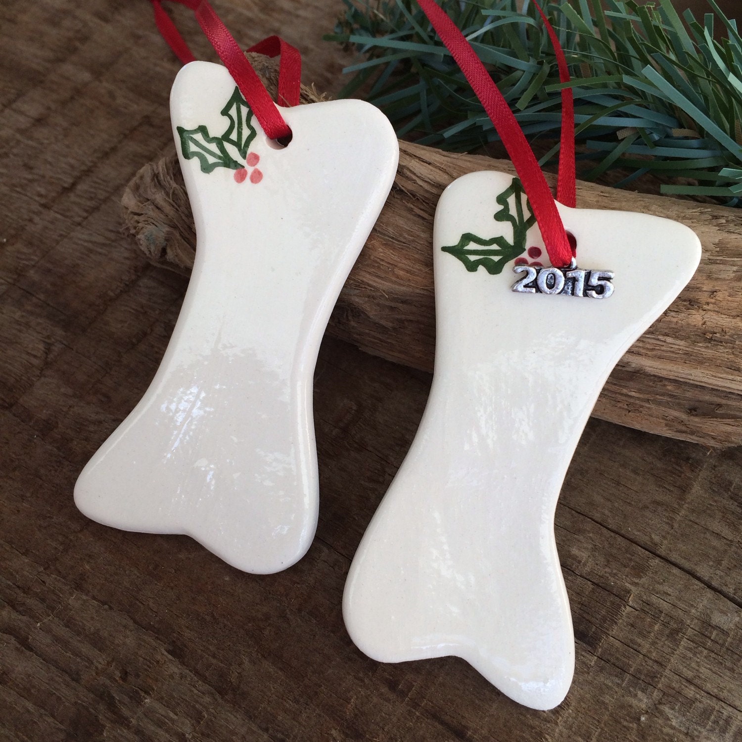 Dog Ornament Ceramic Dog Bone Ornament New by BeachwoodStreet