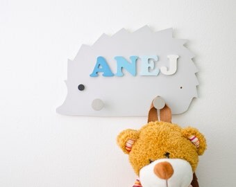 Kids wall hook - 2 peg storage rack - Cute Stuff Baby - Woodland animals nursery - Hedgehog nursery wall decoration - Forest bedroom decor