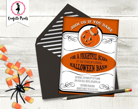 Halloween Party Invitation | Kids Halloween Party | Halloween Kids Party | Childrens Halloween - VINTAGE PUMPKIN POSTER Printable Il_570xn