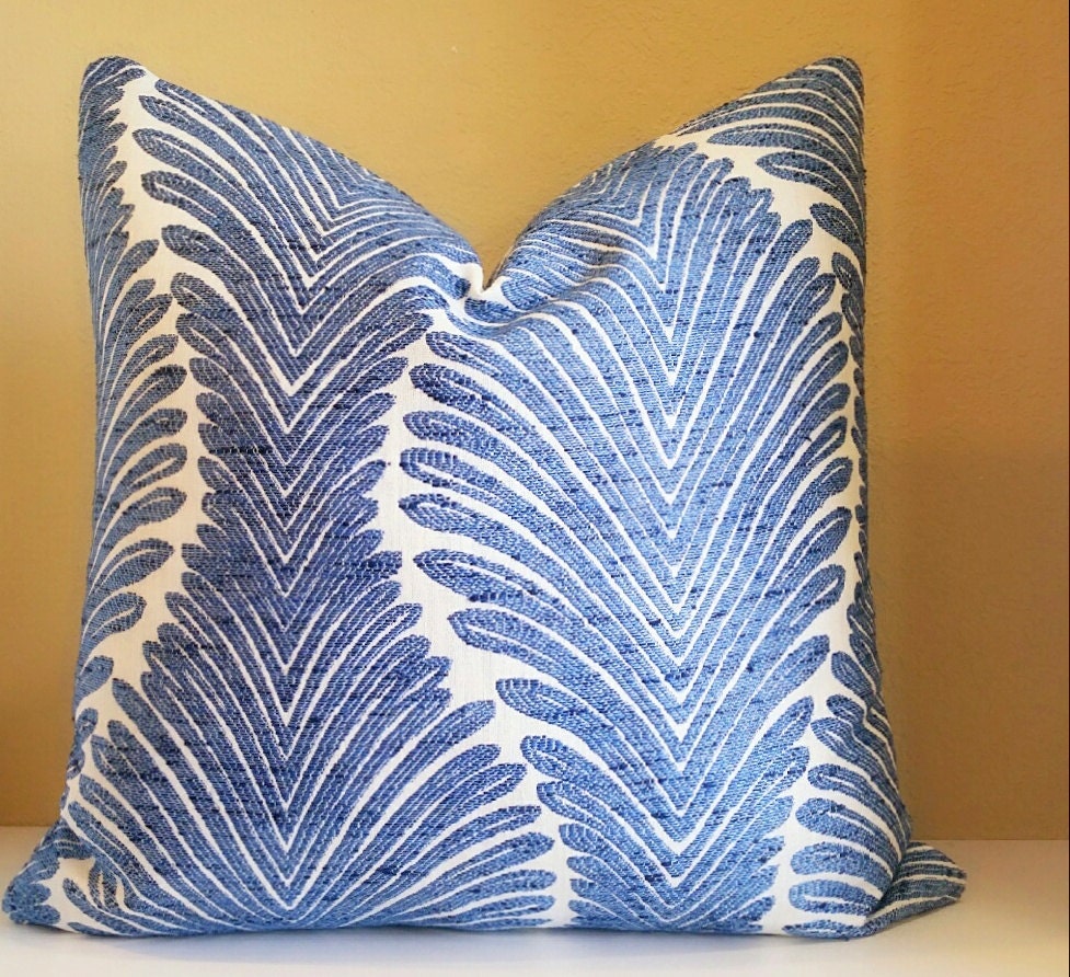 Beach House Decor Cerulean Blue Embroidered Blue pillow