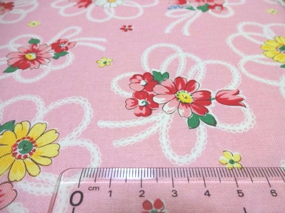 Japanese Fabric YUWA Race Ribbon Flower Pink Fat Quarter ...