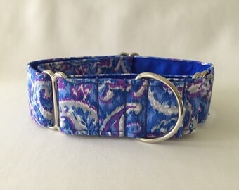 1.5" Purple/Silver/Blue Paisley Watercolor Martingale Collar
