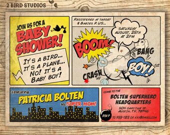 Superhero baby shower invitation - Boy baby shower invites - Super hero baby shower - superhero invitation add on diaper raffle - you print
