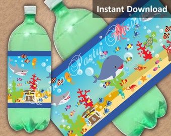 Under the Sea Party Decorations, Two Liter Soda Label, Kids Party Printables, DIY Party Decorations, Instant Download