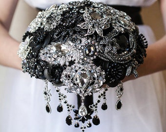 Full price! Brooch bouquet. Black and Silver crystal wedding brooch bouquet, Jeweled Bouquet.