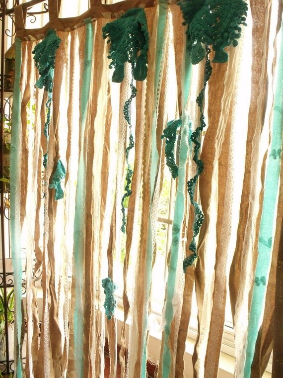 Beach Turquoise Garland Curtain Boho Lace shabby Rustic Chic
