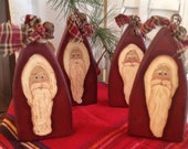 Primitive Handmade Bell Santa Wooden Shelf Sitter or Stocking Stuffer