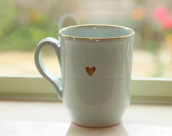 Large Mug with Pure Gold Heart, Tea Mug, Ceramic Mug, Coffee Lovers' Mug