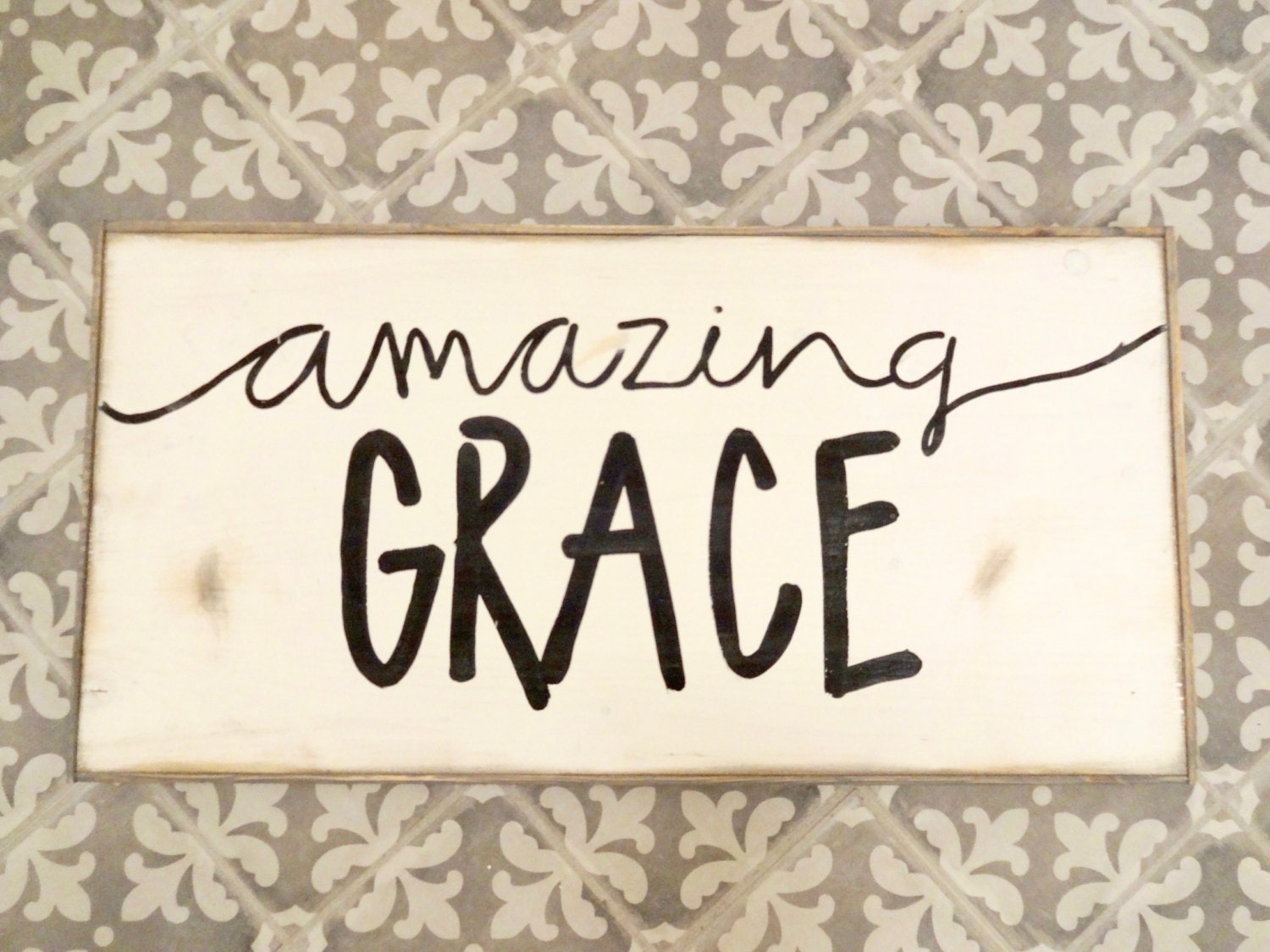 Amazing grace black and white rustic wood sign