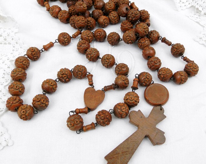 Antique Religious French Large and Long Rose Wood Rosary Carved Beads, French Decor, French, Vintage, Religion, Catholic Crucifix Jesus Antique Religious French Large and Long Rose Wood Rosary Carved Beads, French Decor, French, Vintage, Religion, Catholic Crucifix Jesus
