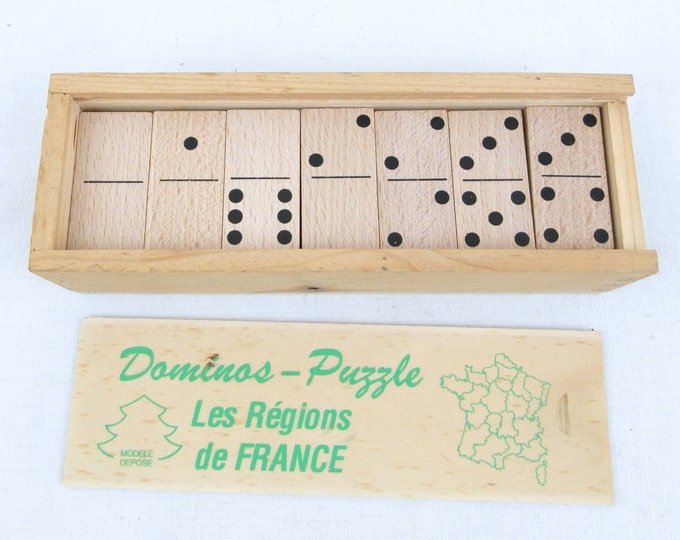 Vintage French Wooden Boxed Set of Dominoes and Puzzle of France / Vintage Decor / French Games / Toys / Retro Home Interior / European Vintage French Wooden Boxed Set of Dominoes and Puzzle of France / Vintage Decor / French Games / Toys / Retro Home Interior / European