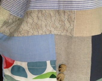 Patchwork shopping bag , tote, 100% cotton fully lined Recycled denim & Line