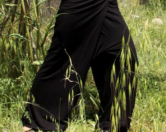 Black Wrap pants, Skirt pants trousers, Samurai pants, Fisherman pants, Sweatpants, Harem Pants, Maxi Pants, Comfy pants, Wide leg pants