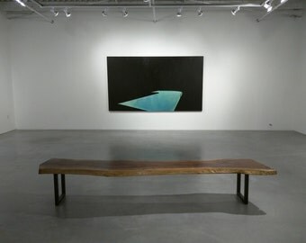 The Statement Bench- Live Edge Black Walnut Slab Bench with Industrial Metal Bench Legs