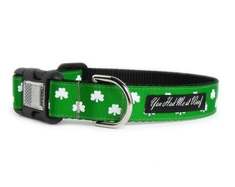 St Patricks Day Dog Collar, Shamrock Dog Collar, Irish, Green Dog Collar, Can be Personalized, Dog Collar for Girl or Boy- Luck of the Irish