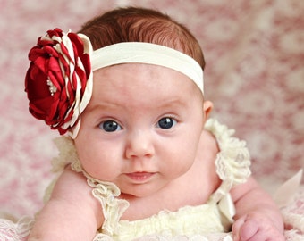 burgundy Baby Headband/Baby Girl Headband/Newborn Headband/Christmas baby Headband/Girl Headband Baby/Baby Bows/cranberry/burgundy/ivory