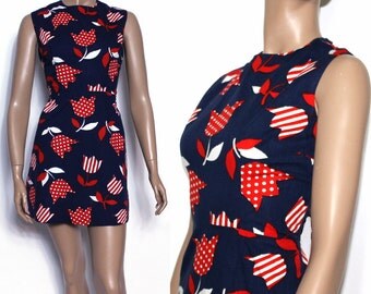 Vintage 1960s Dress// Tulips/ Sundress// Rockabilly/Retro/Mini Skirt/ Garden Party/