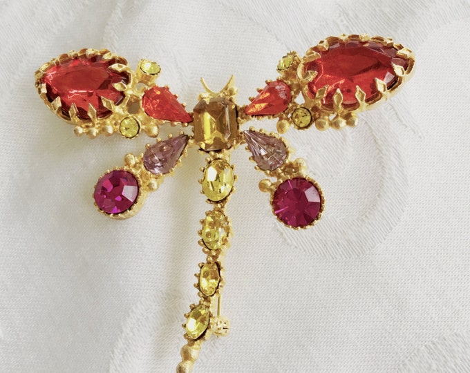 Vintage Dragonfly Brooch, Rhinestone Dragonfly Pin, Vintage Bug Jewelry, Firefly