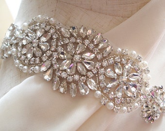 crystal applique, rhinestone Applique, bridal sash applique ZP039
