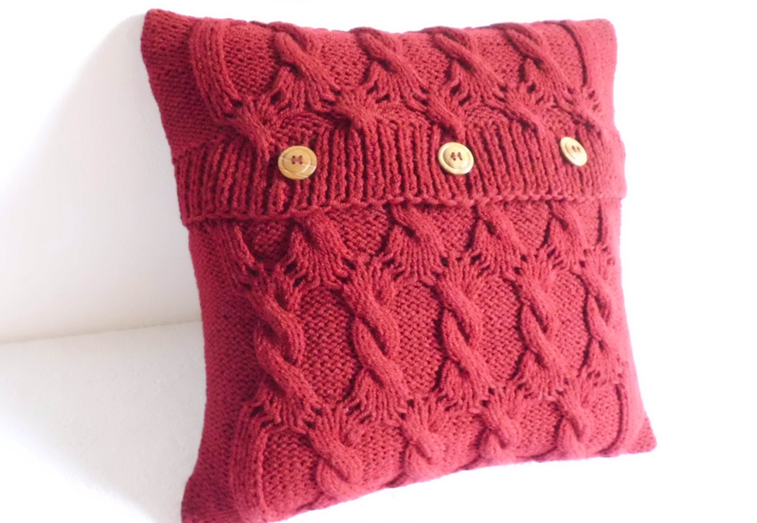 Burgundy Red Cable Knit Pillow Cover Throw Pillow Merlot