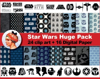 Star Wars package - Digital paper and clip art, Scrapbooking Paper, Instant Download