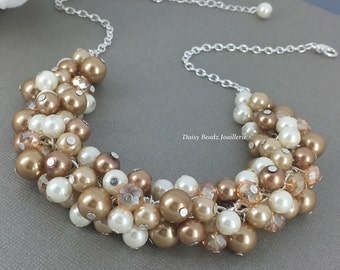 Champagne and Ivory Necklace Bridesmaids Jewelry Bridesmaid Gifts Shade of Champagne and Ivory NecklaceGift for Moms Brown