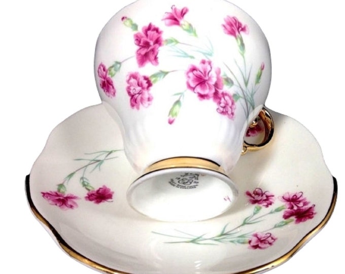 Vintage Foley Tea Cup and Saucer Set With Pink Carnations Gold Trim