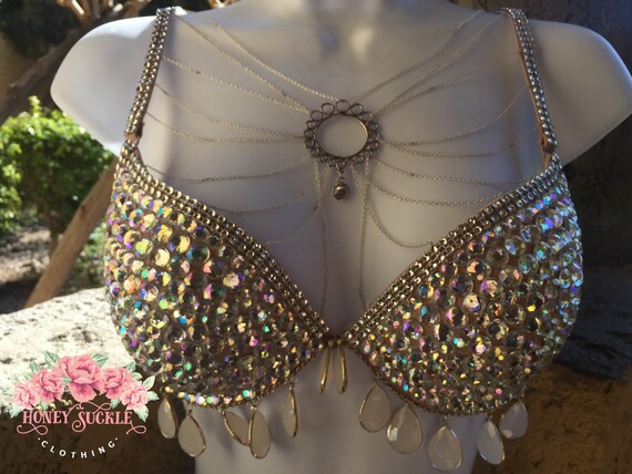 rhinestone chain goddess bra costume edc rhinestone chain goddess bra costume edc