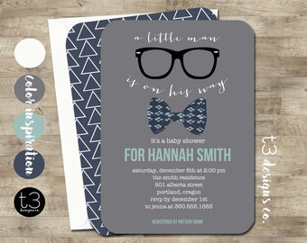 Little Man Baby Shower Invitation, Bow Tie Baby Shower, Bow Tie, Little Man, Chevron, Invite, hipster baby shower, hipster invite
