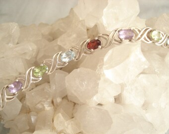 Mult-Gemstone Multi-Colored Sterling Silver Bracelet