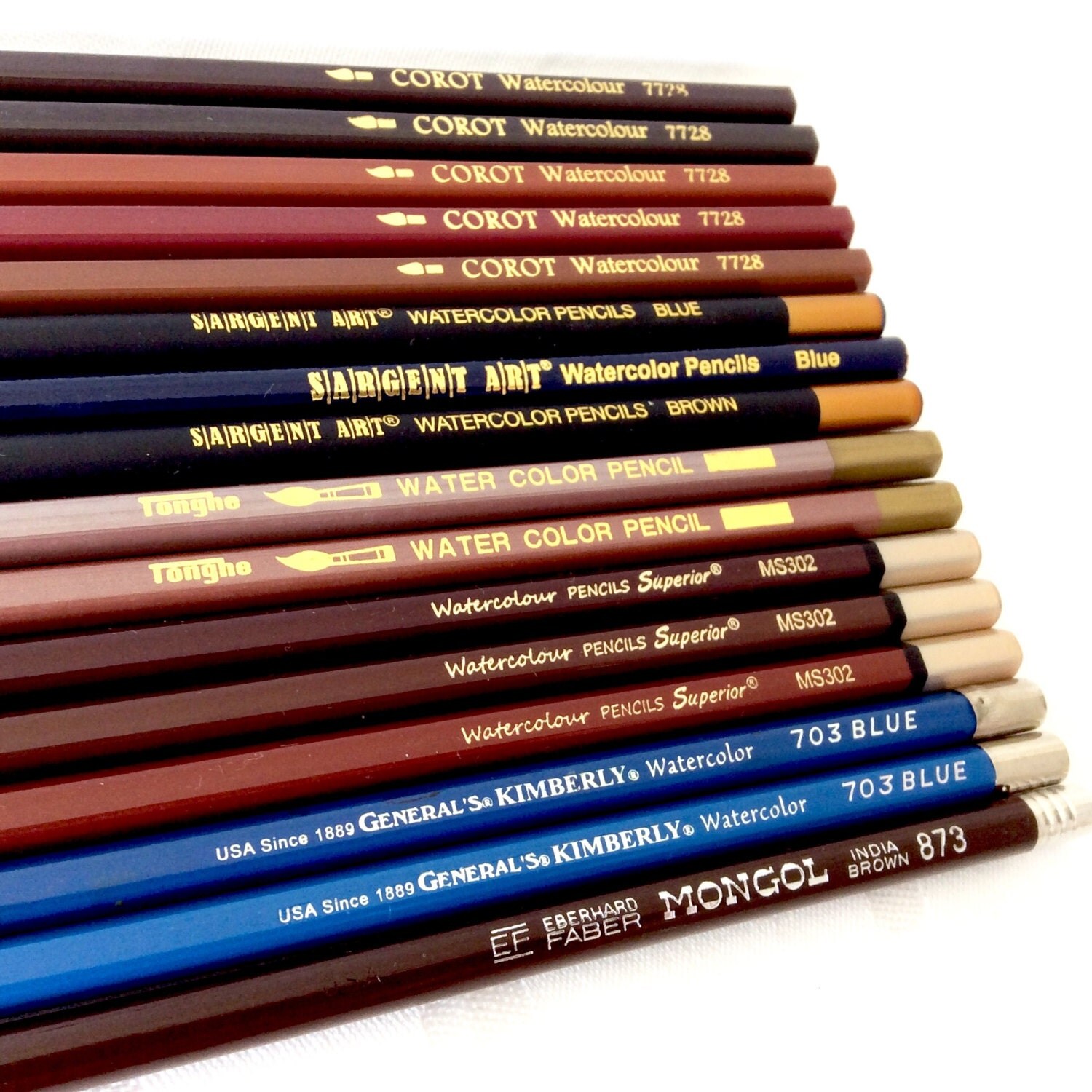 Reserved for T 16 Watercolor Colored Pencils Blue and Brown