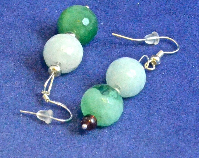 Jade Earrings, Natural Jade Gembeads, Approx. 2" long, Sterling Silver French Hooks E984