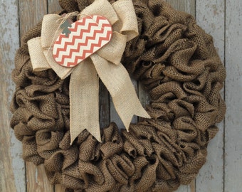 Fall Burlap Wreath, Thanksgiving Burlap Wreath, Pumpkin Wreath, Autumn Burlap Wreath, Brown Burlap Wreath, Rustic Burlap Door Decor
